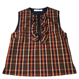TELA Ruffle Hem Women’s Plaid Top - US S